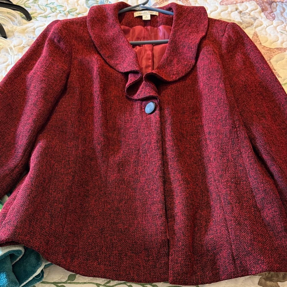 Coldwater Creek Red Tweed Ruffle Collar Jacket. Med